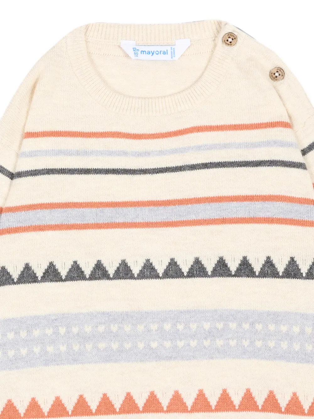 Mayoral Gebreide intarsia trui met knoopsluiting Beige