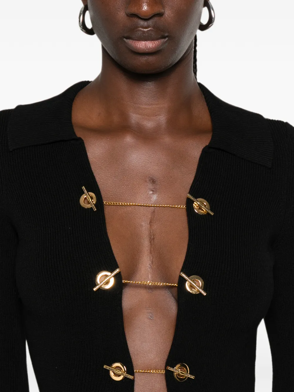 Elisabetta Franchi Ribgebreide midi-jurk met houtje-touwtje-sluiting Zwart
