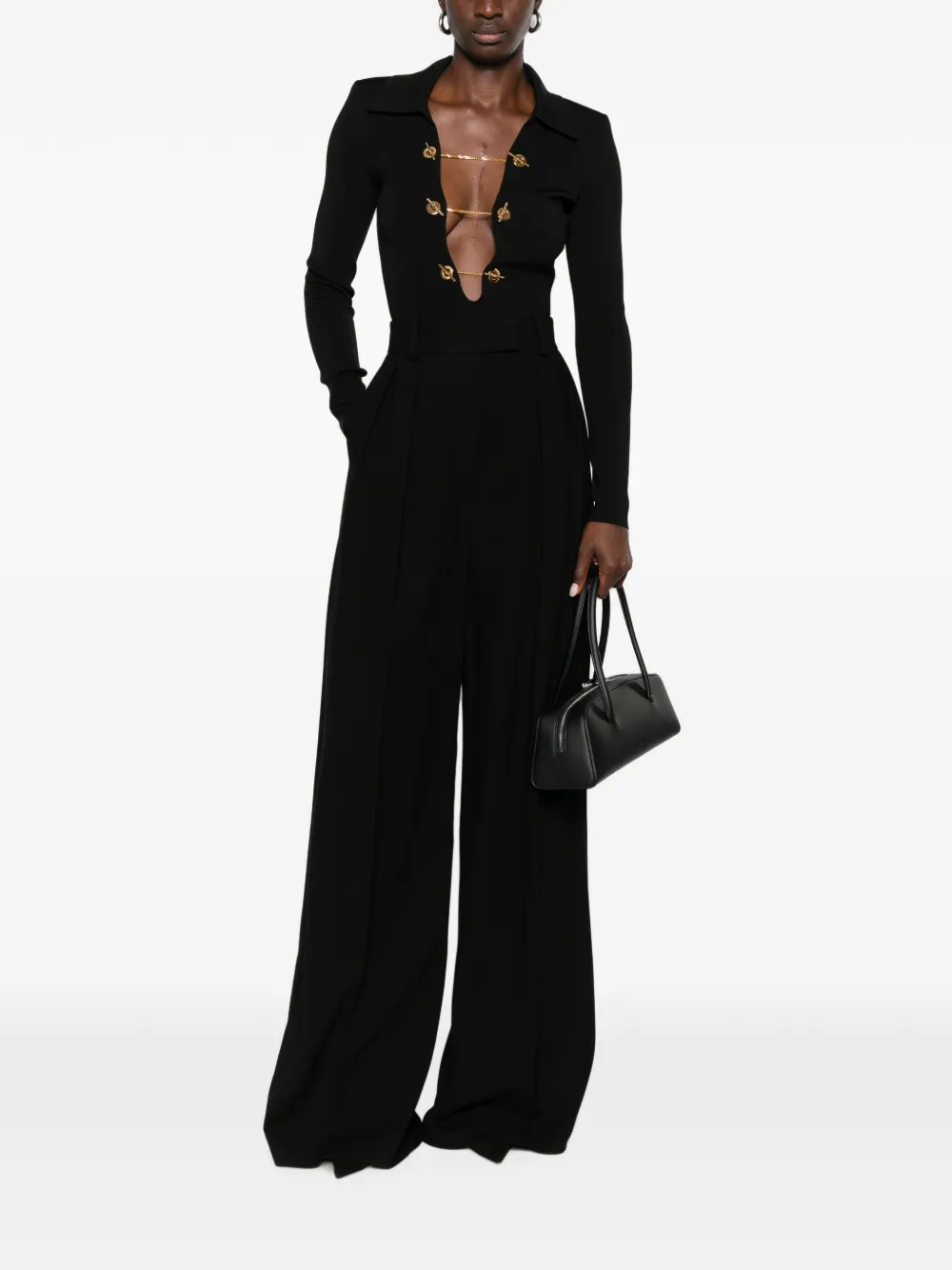 Elisabetta Franchi Body met schakelketting en uitgesneden details Zwart