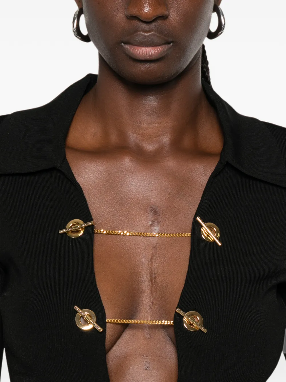 Elisabetta Franchi Body met schakelketting en uitgesneden details Zwart