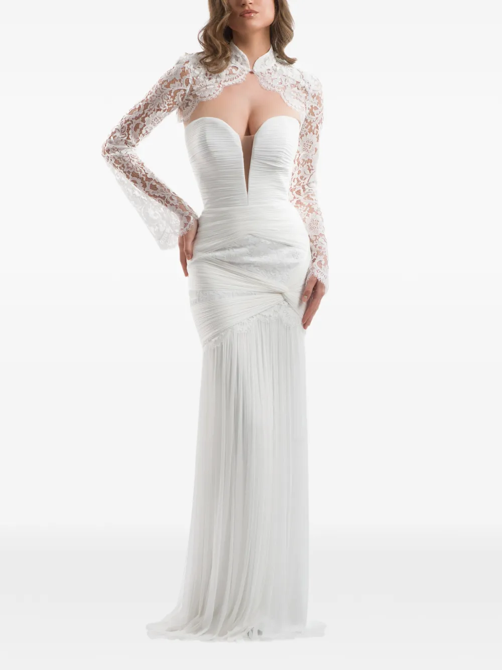 IMROSKA Crystal Forest pleated draped-bodice gown