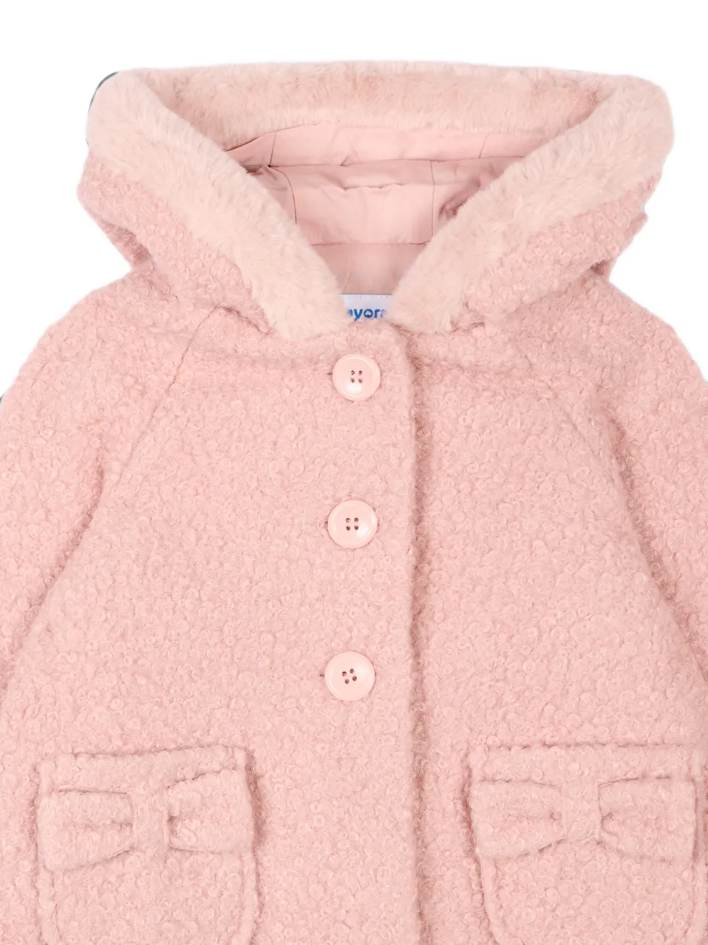 Mayoral Bouclé jas met afwerking van imitatiebont Roze