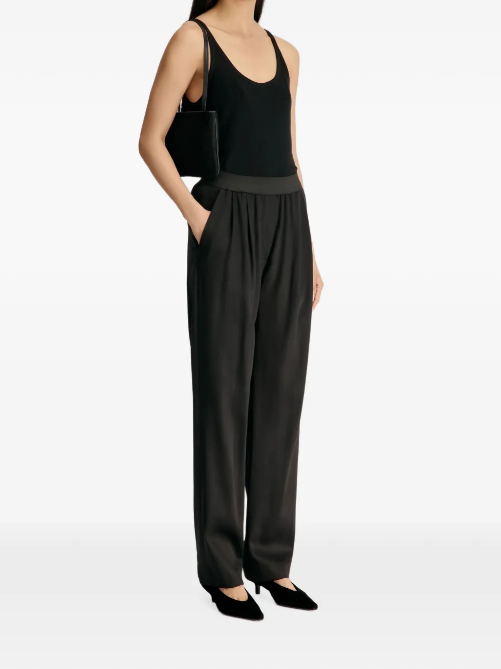 LouLou de Saison Dan straight plooibroek met elastische tailleband Zwart