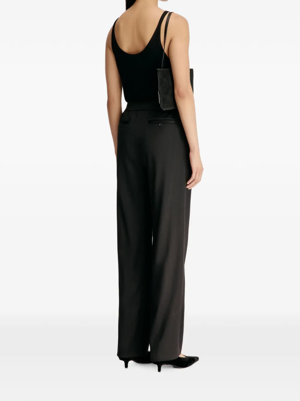 LouLou de Saison Dan straight plooibroek met elastische tailleband Zwart