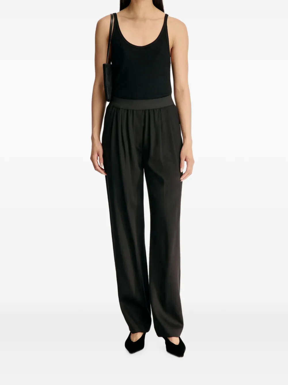 LouLou de Saison Dan straight plooibroek met elastische tailleband Zwart