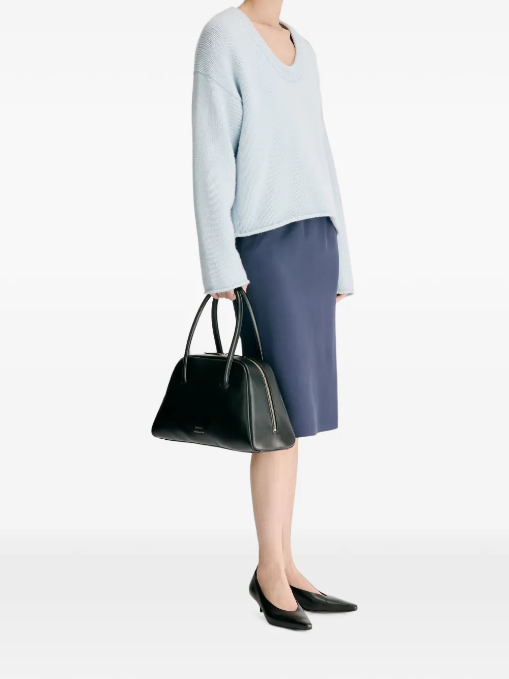 LouLou de Saison Derry LDS kasjmier trui met U-hals Blauw