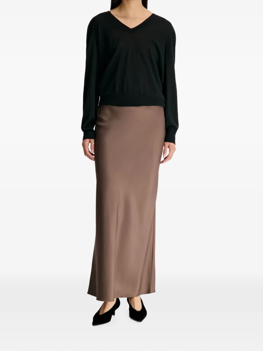 LouLou de Saison Eli zijden-twill maxi-rok met A-lijn Bruin