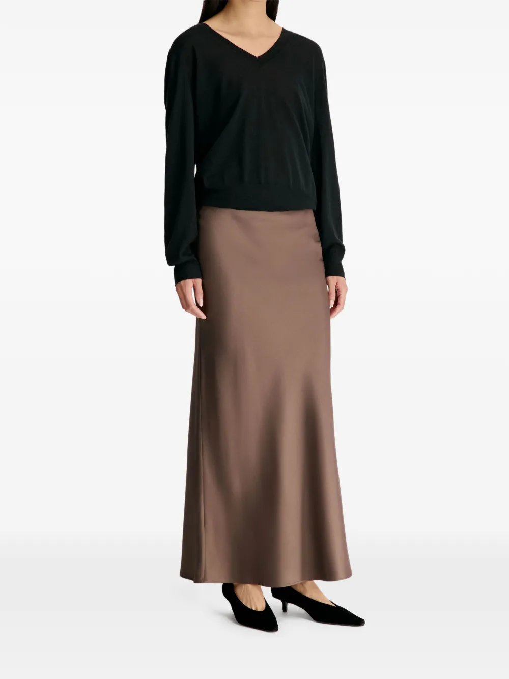 LouLou de Saison Eli zijden-twill maxi-rok met A-lijn Bruin