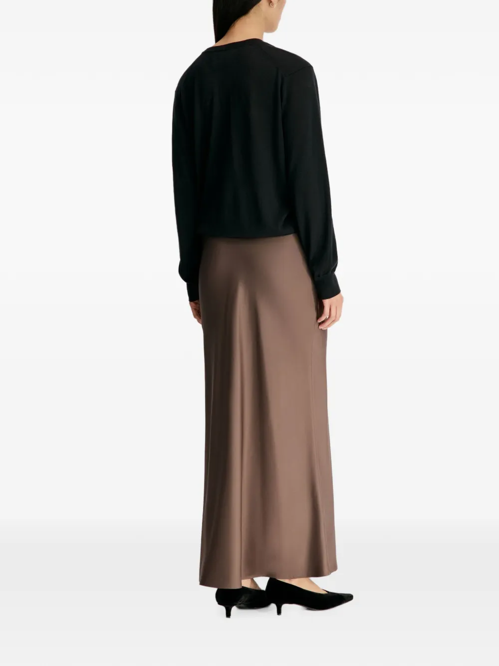 LouLou de Saison Eli zijden-twill maxi-rok met A-lijn Bruin