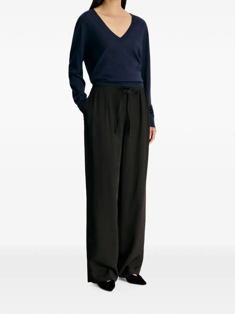 LouLou de Saison Ellon straight broek met trekkoord Zwart