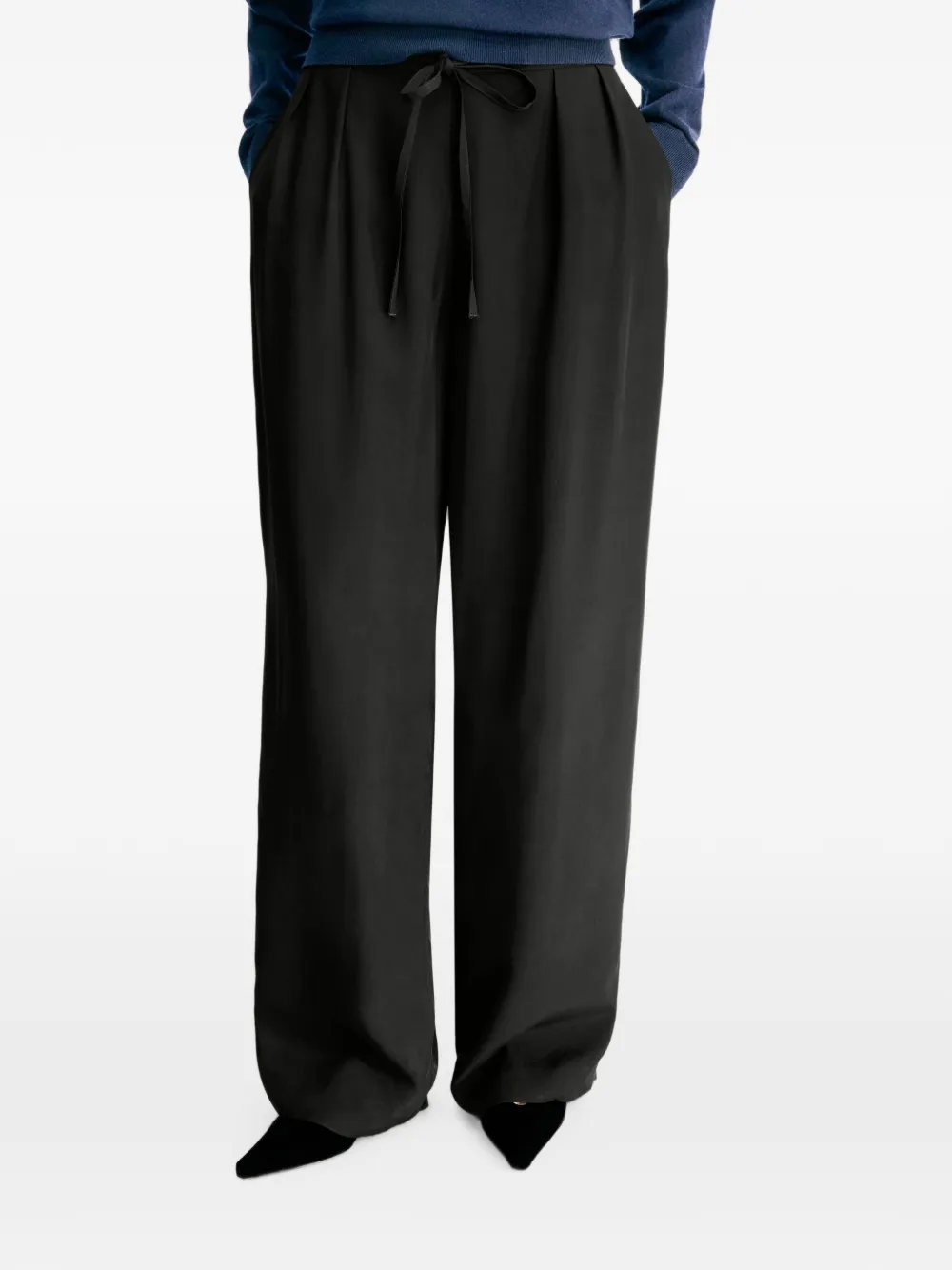 LouLou de Saison Ellon straight broek met trekkoord Zwart