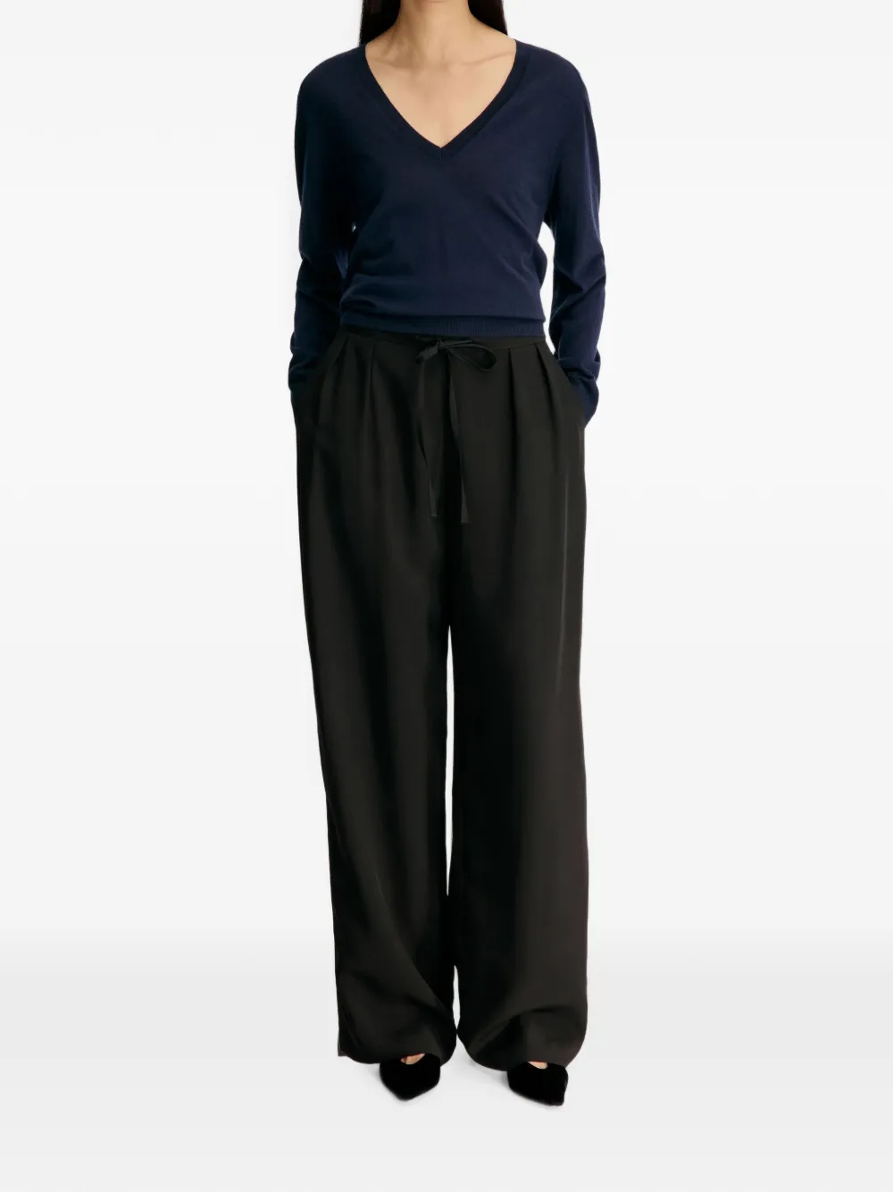 LouLou de Saison Ellon straight broek met trekkoord Zwart
