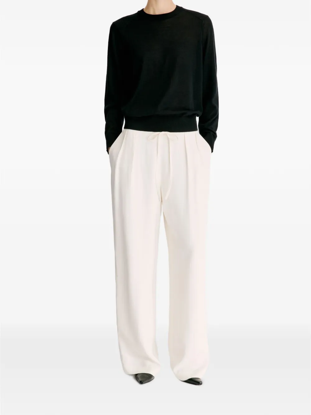 LouLou de Saison Ellon straight broek met trekkoord Beige