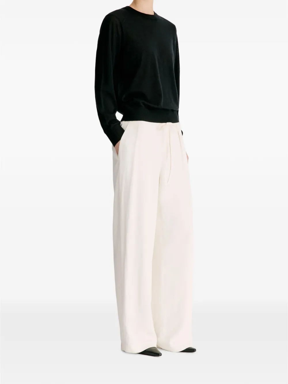 LouLou de Saison Ellon straight broek met trekkoord Beige