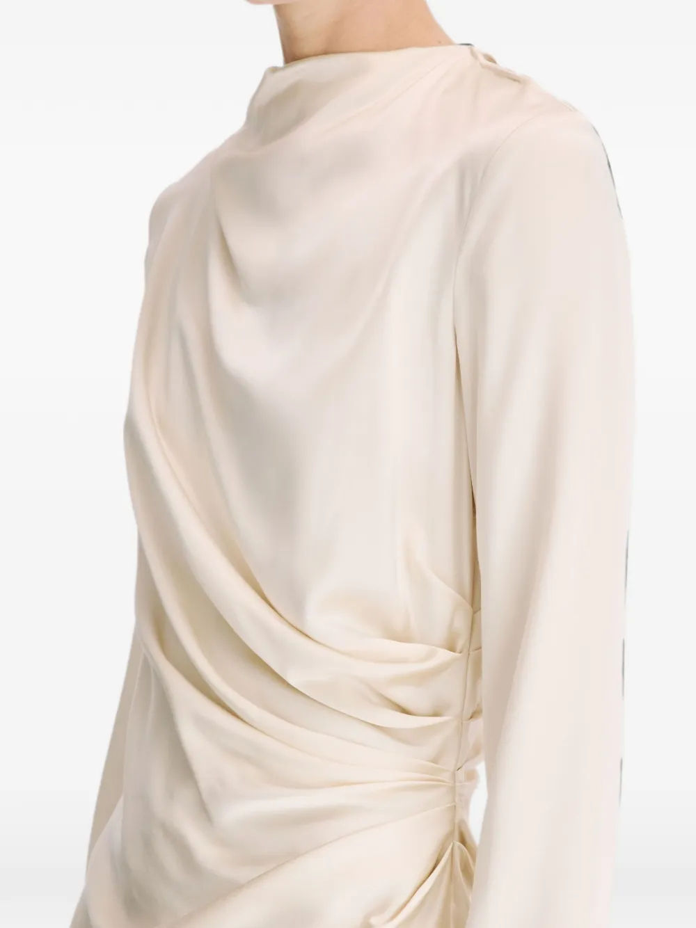 LouLou de Saison Fabio gedrapeerde satijnen midi-jurk Beige