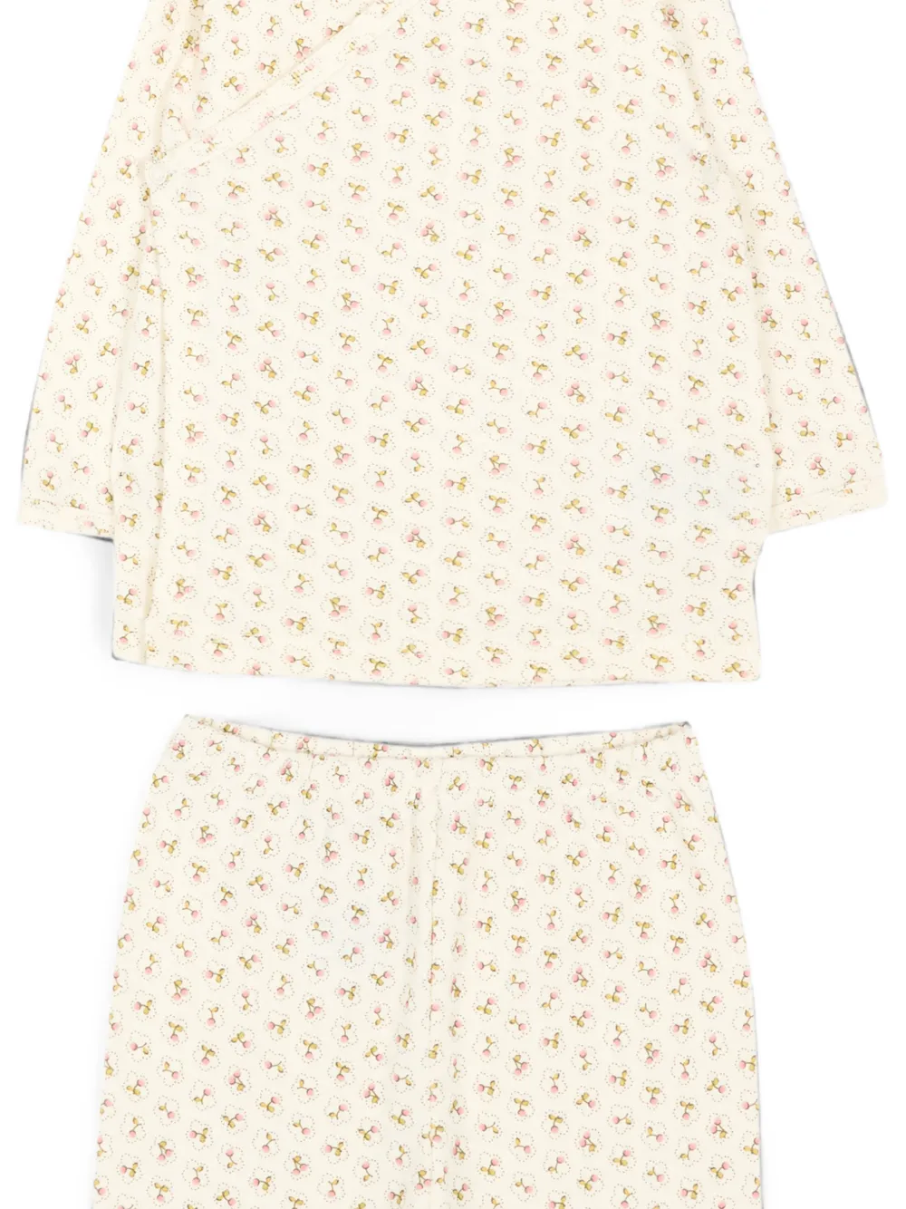 Bonpoint Wikkelpyjama met kersen-print Beige