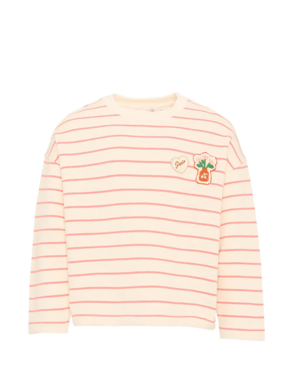 Bonpoint striped patch-detail long-sleeved T-shirt - Rosa