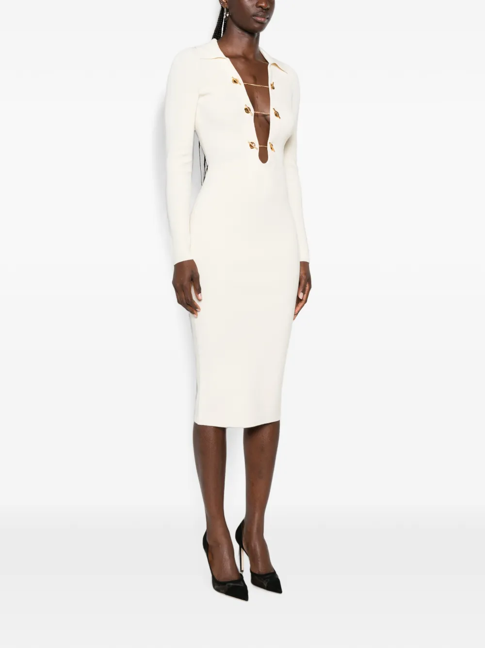 Elisabetta Franchi Gebreide jurk met kettingen Beige