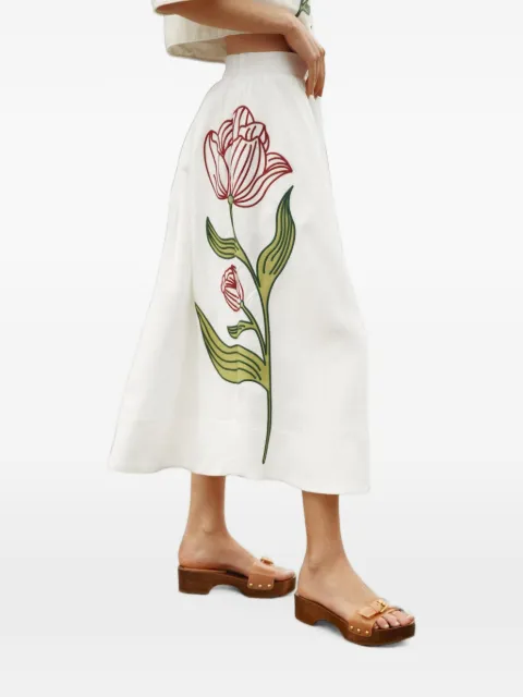 FARM Rio floral-embroidered midi skirt