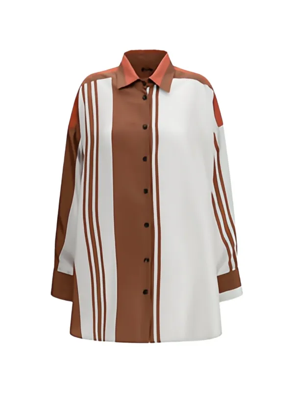 Kiton Striped Silk Shirt in Brown