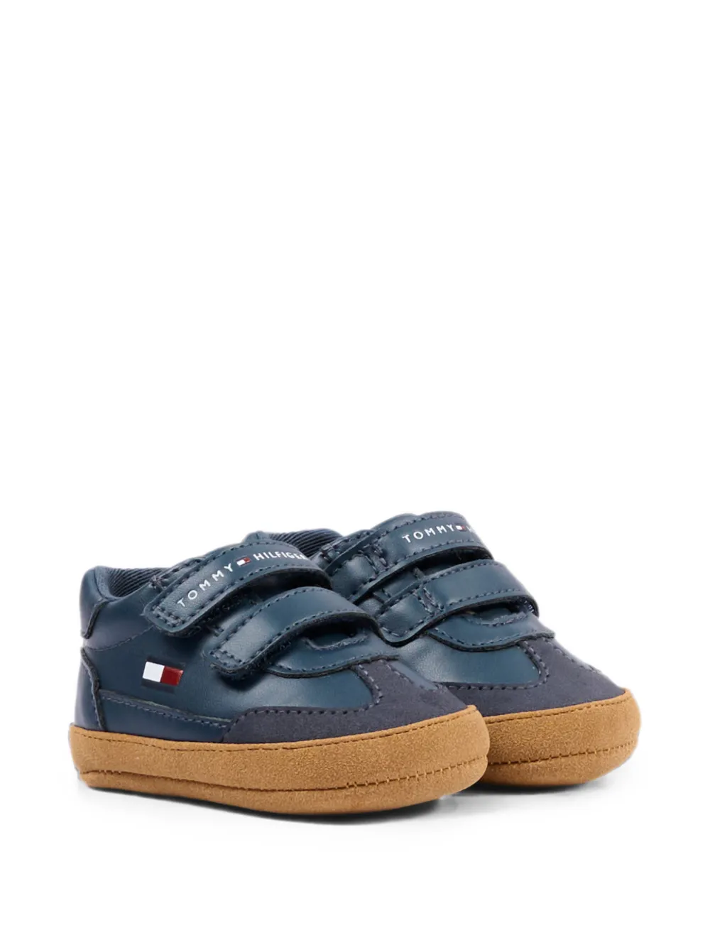 Tommy Hilfiger Junior touch-strap leather sneakers Blauw