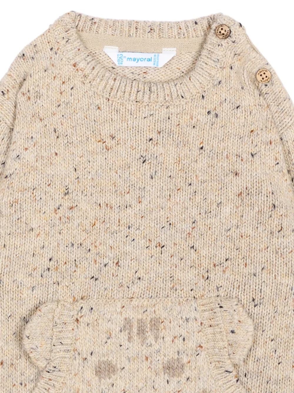 Mayoral Intarsia trui met knopen op de schouders Beige