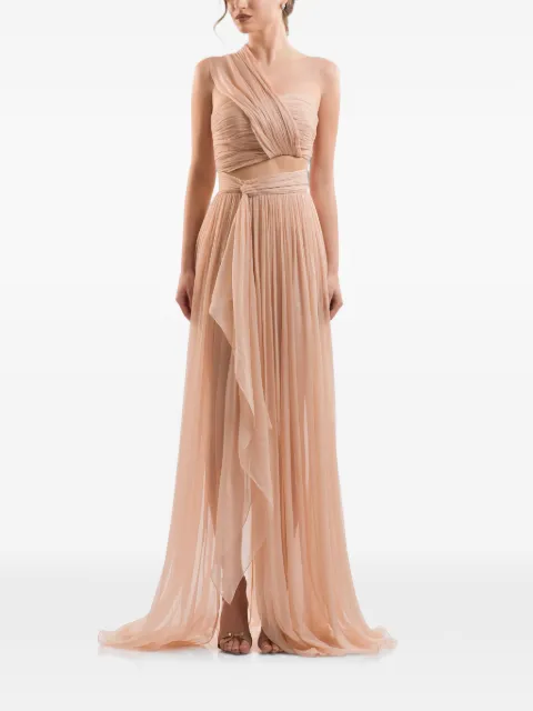 IMROSKA pleated one-shoulder top and flowing maxi skirt set