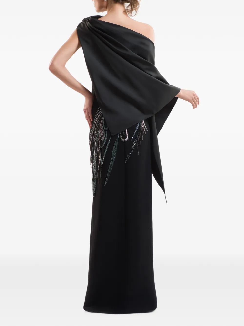 IMROSKA 16 Sin Crystals asymmetrische maxi-jurk verfraaid met kristallen Zwart