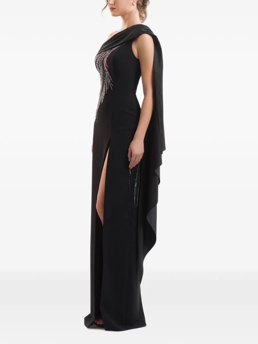 IMROSKA 16 Sin Crystals asymmetrische maxi-jurk verfraaid met kristallen Zwart