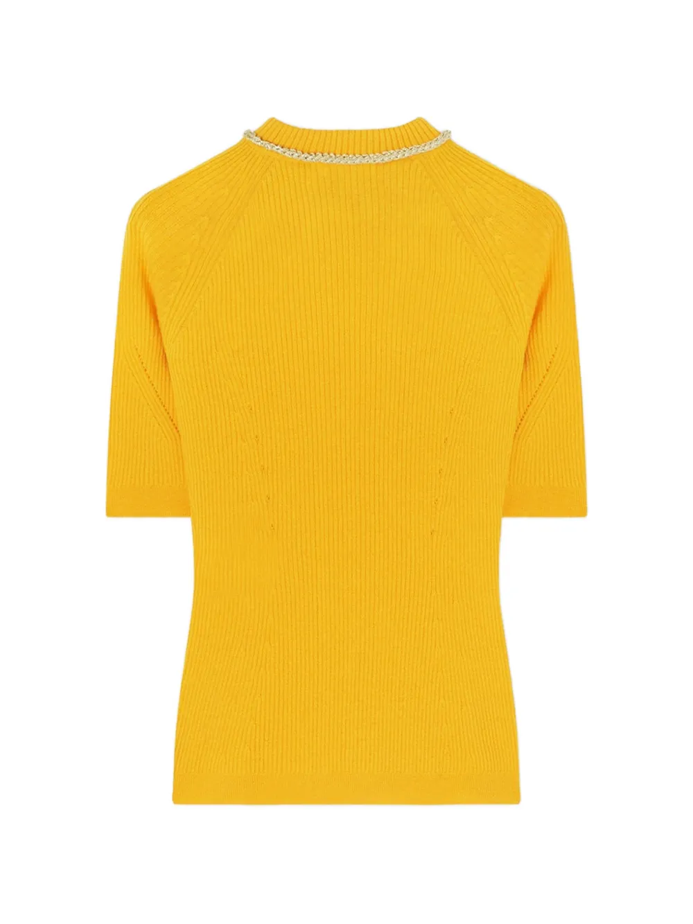 RETORI Ribgebreid T-shirt met kettingdetail Geel