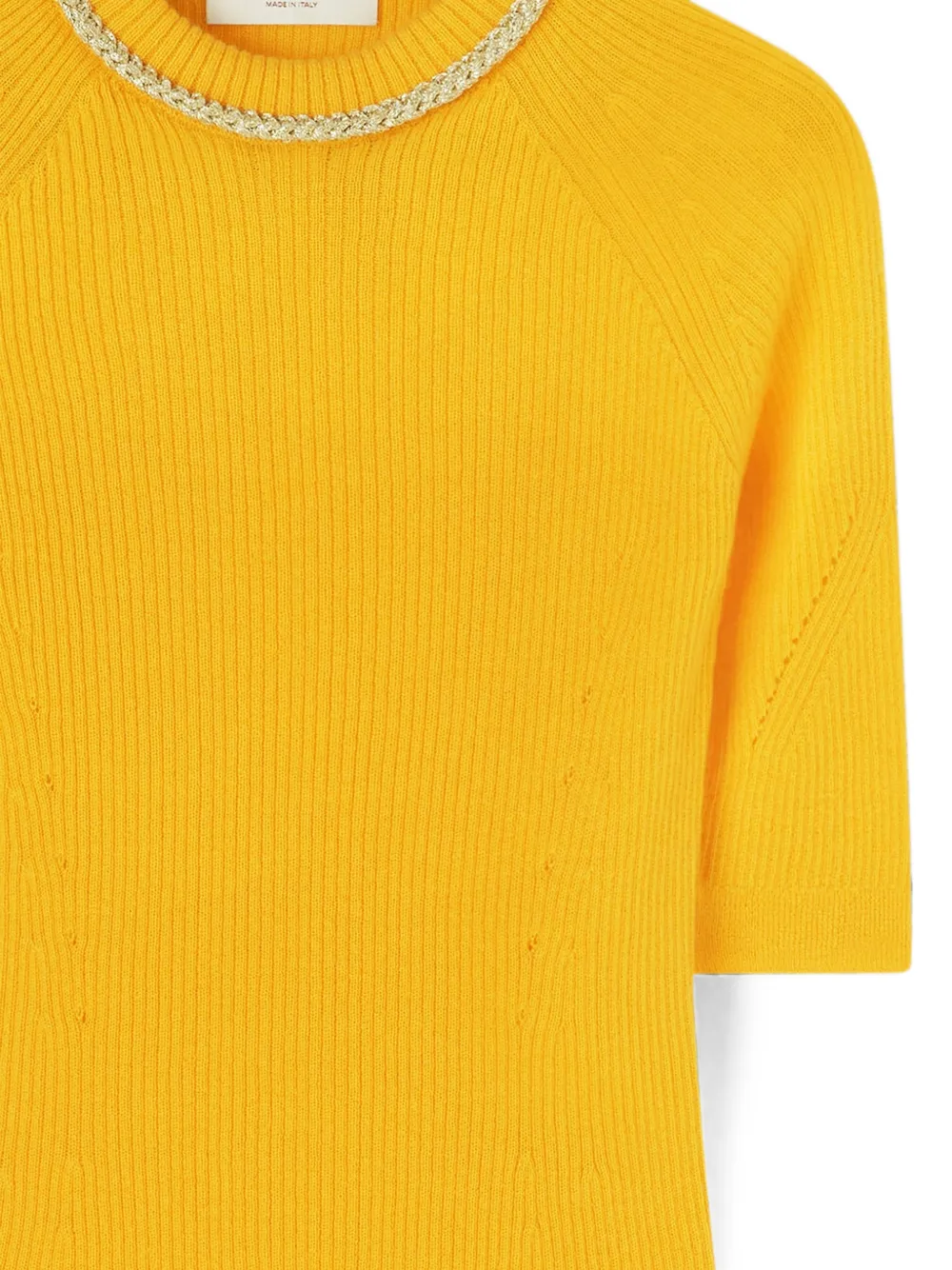 RETORI Ribgebreid T-shirt met kettingdetail Geel