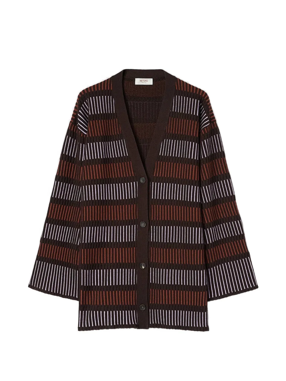 RETORI Windows Long geometric-pattern V-neck cardigan - Marrone