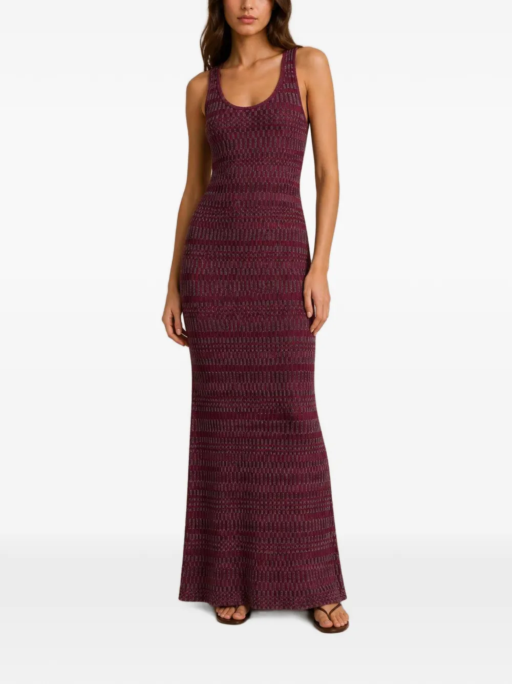 RETORI Mouwloze maxi-jurk met geruite stiksels Rood