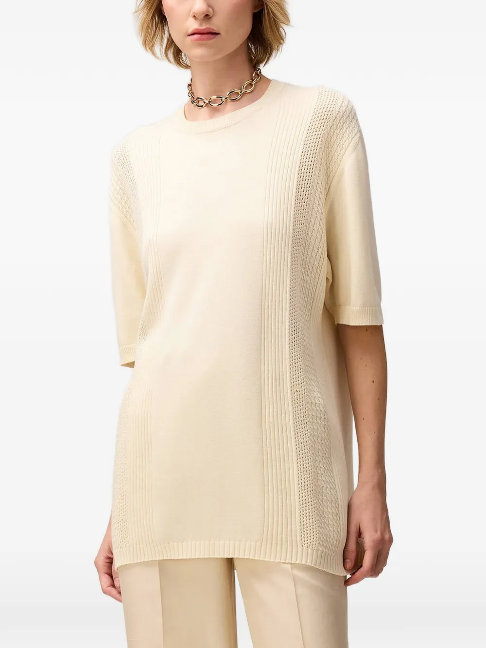 RETORI Gebreid T-shirt met stiksels Beige
