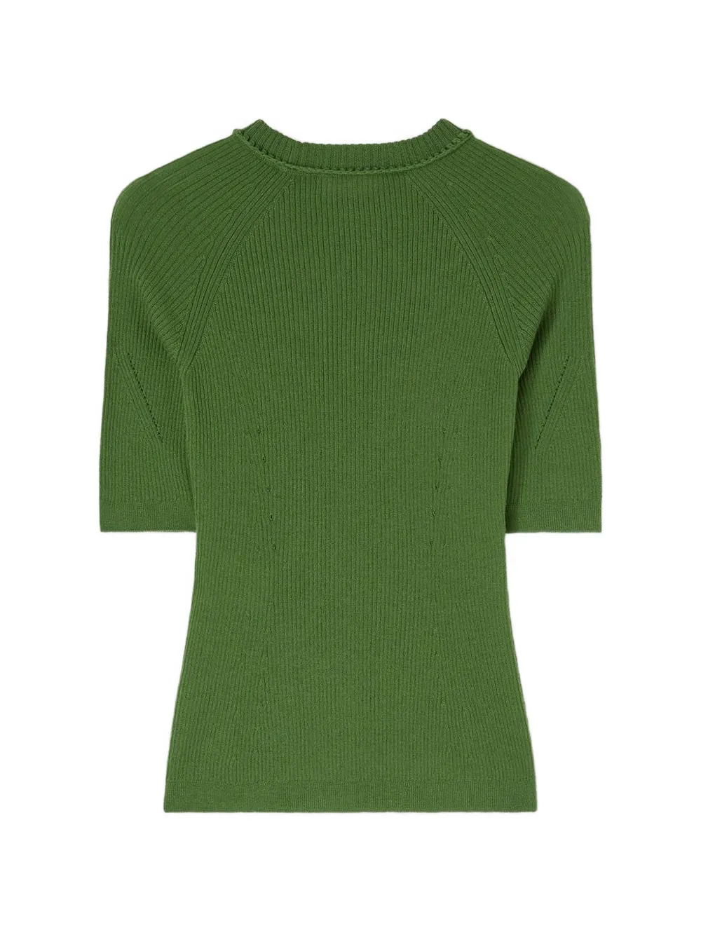 RETORI Ribgebreid kasjmier T-shirt met gehaakt detail Groen