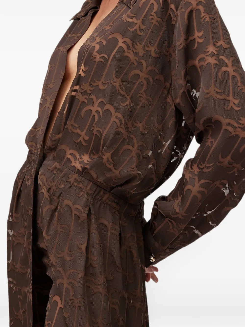 RETORI Devoré midi-jurk met palmprint Bruin
