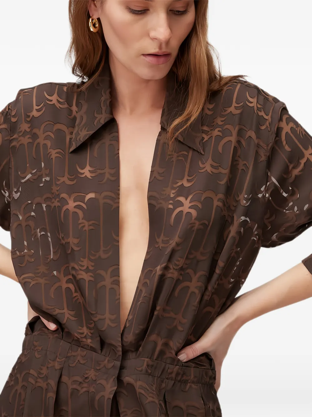RETORI Devoré midi-jurk met palmprint Bruin