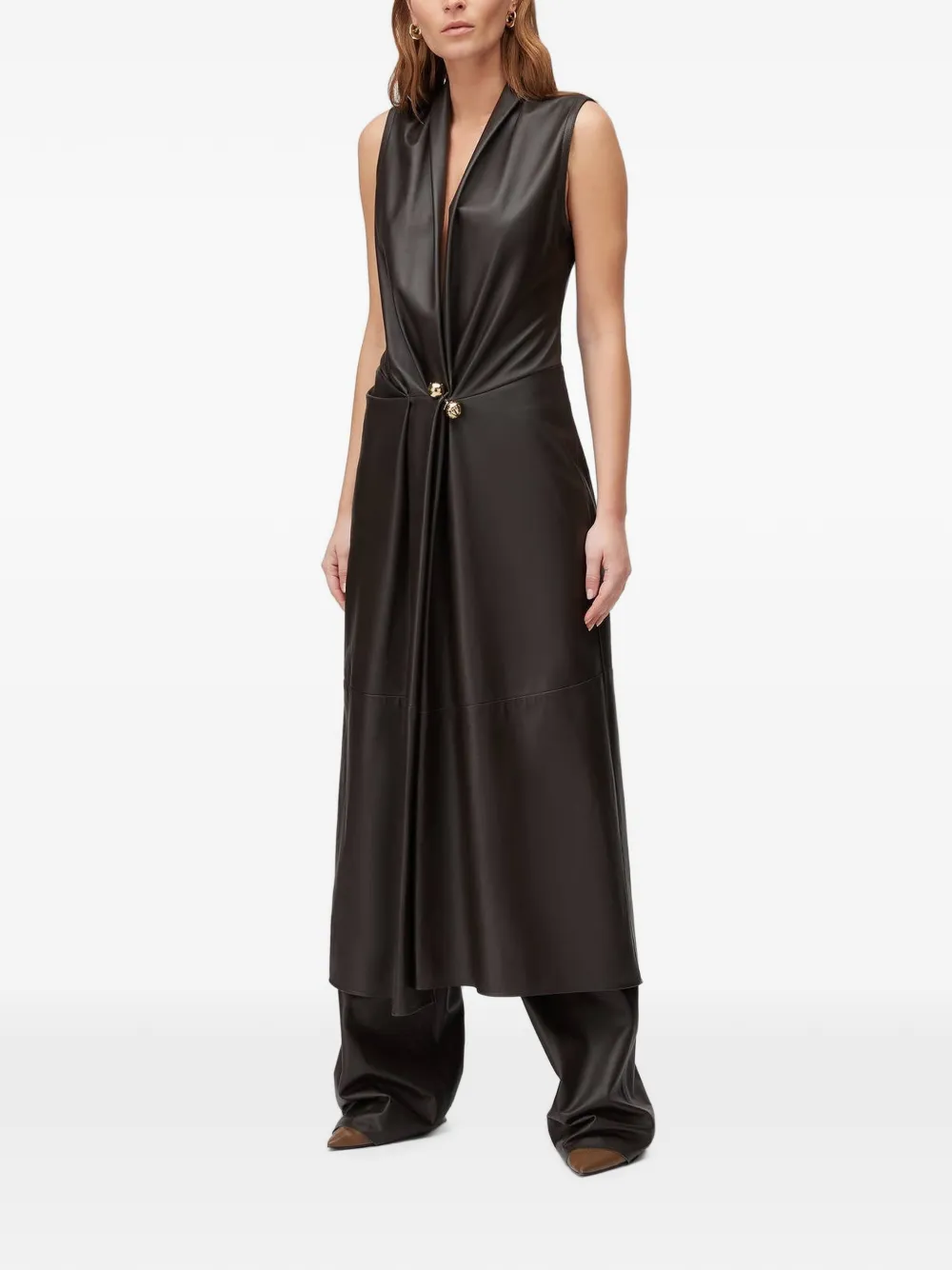 RETORI Leren maxi-jurk met mangosteensluiting Bruin