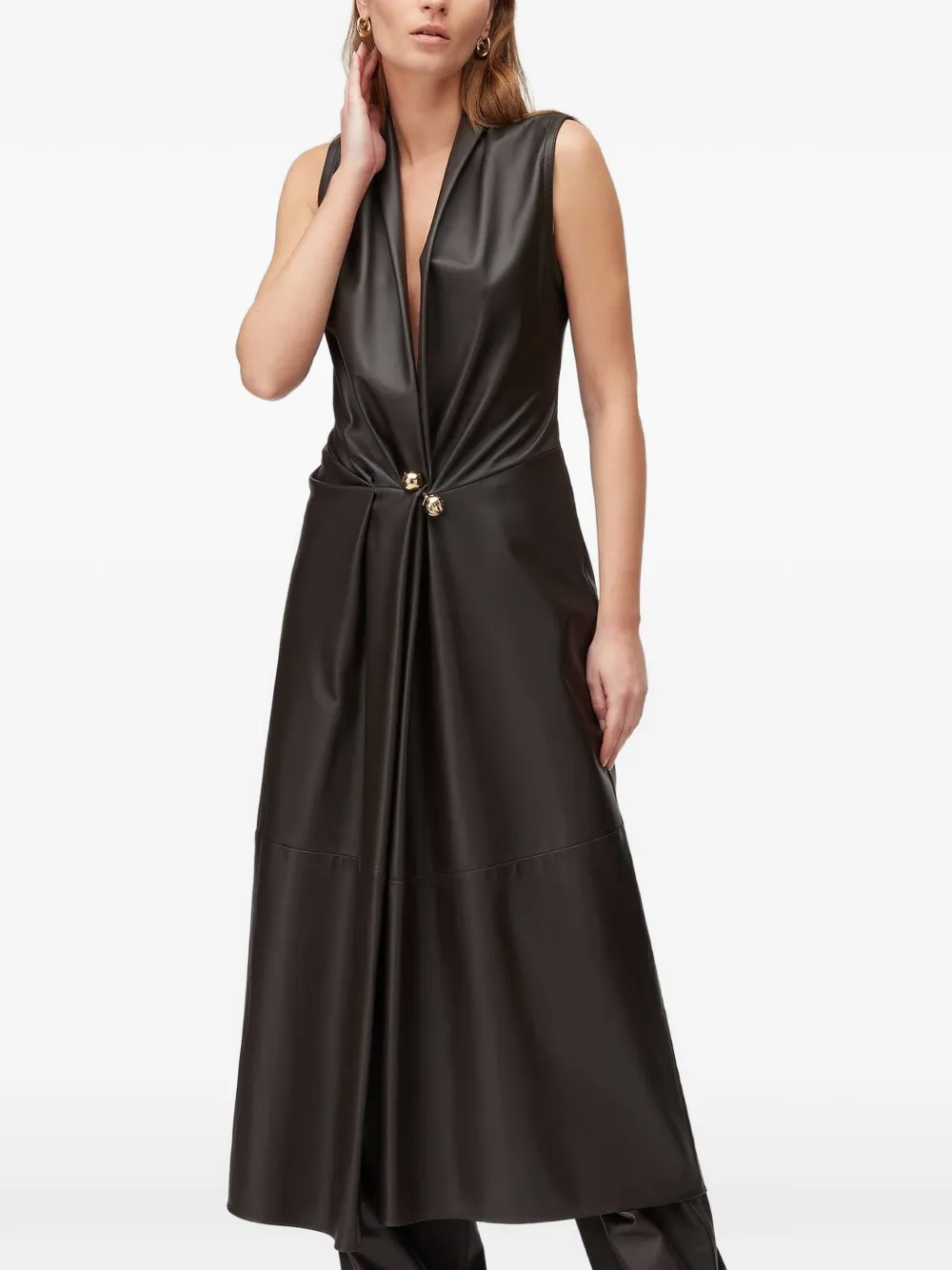 RETORI Leren maxi-jurk met mangosteensluiting Bruin