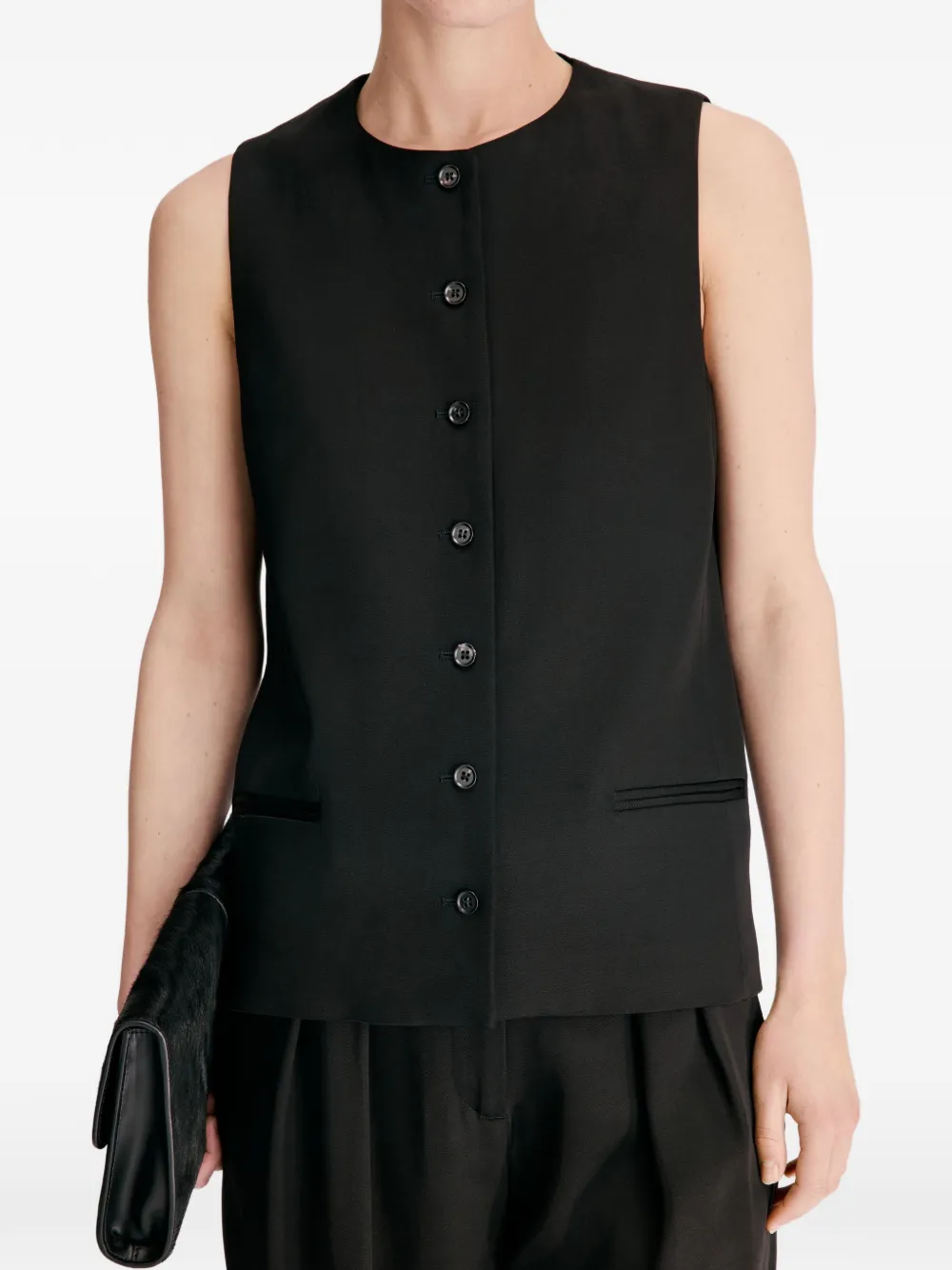 LouLou de Saison Jane button-up mouwloos gilet Zwart