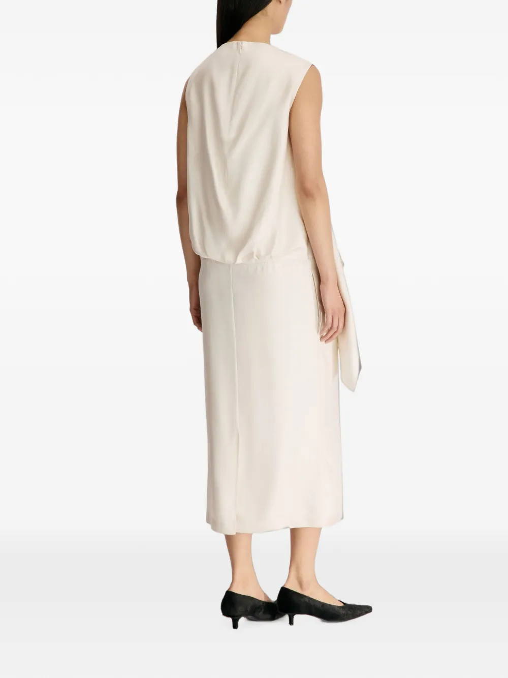 LouLou de Saison Izia gedrapeerde zijden-twill jurk Beige