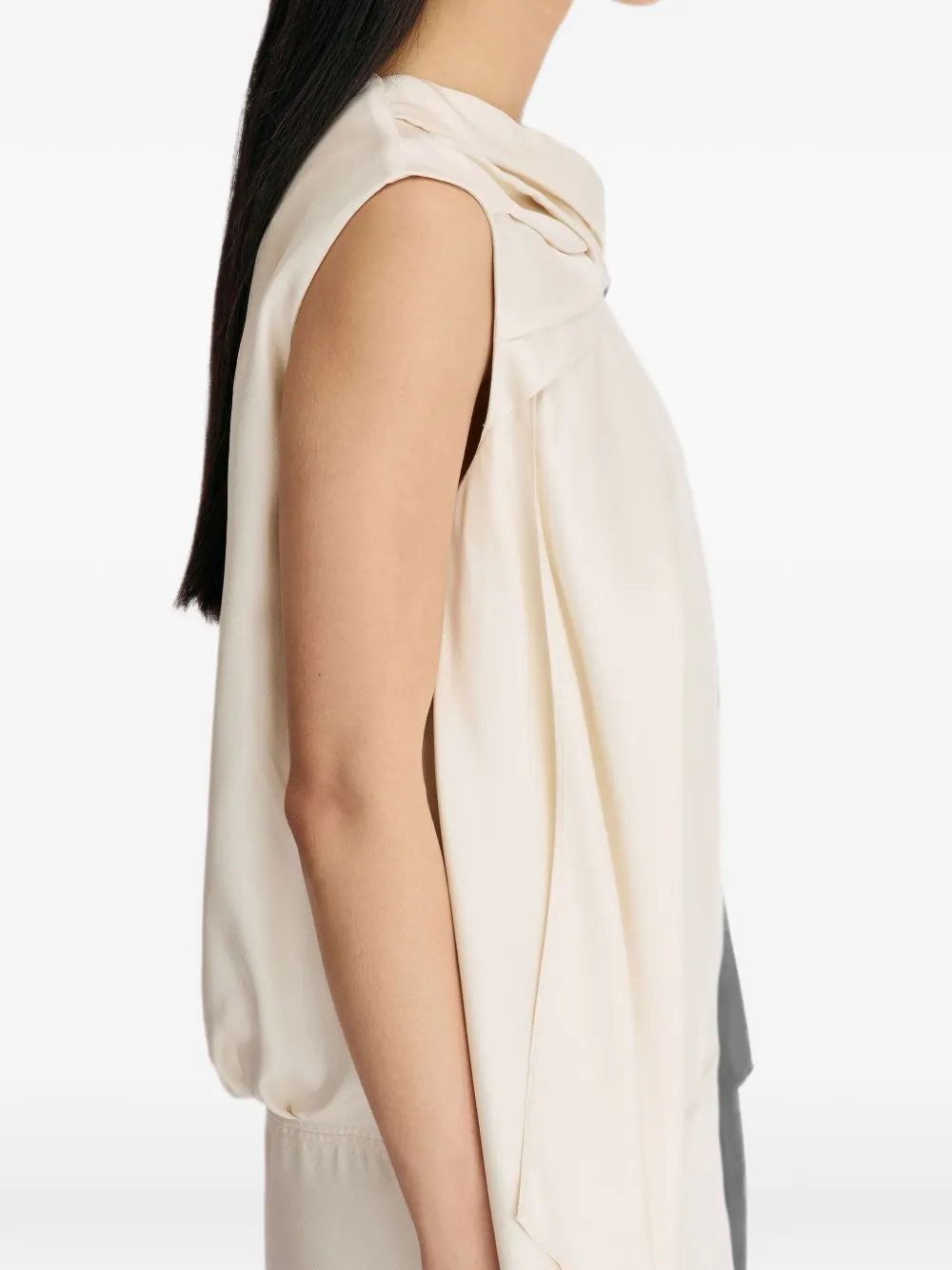 LouLou de Saison Izia gedrapeerde zijden-twill jurk Beige