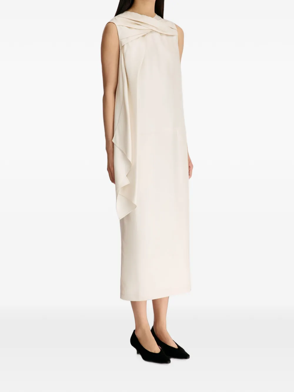 LouLou de Saison Izia gedrapeerde zijden-twill jurk Beige
