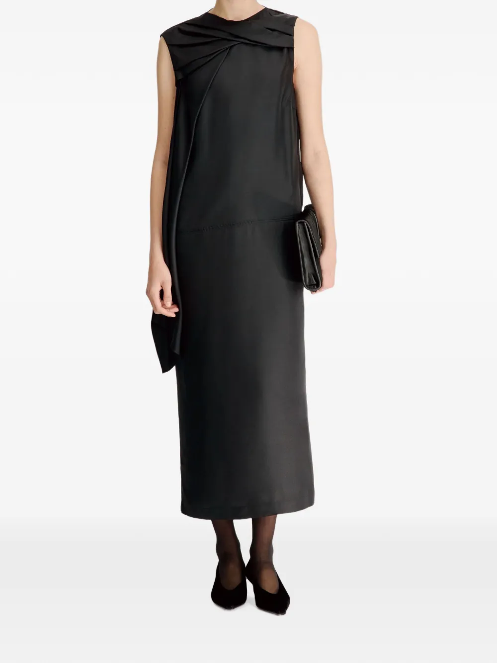 LouLou de Saison Izia midi-jurk met gedrapeerd detail Zwart
