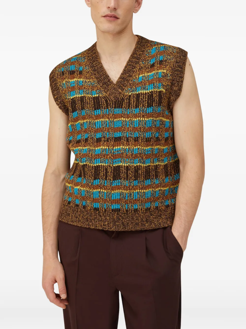 RETORI Gebreide top met V-hals en jacquard Bruin