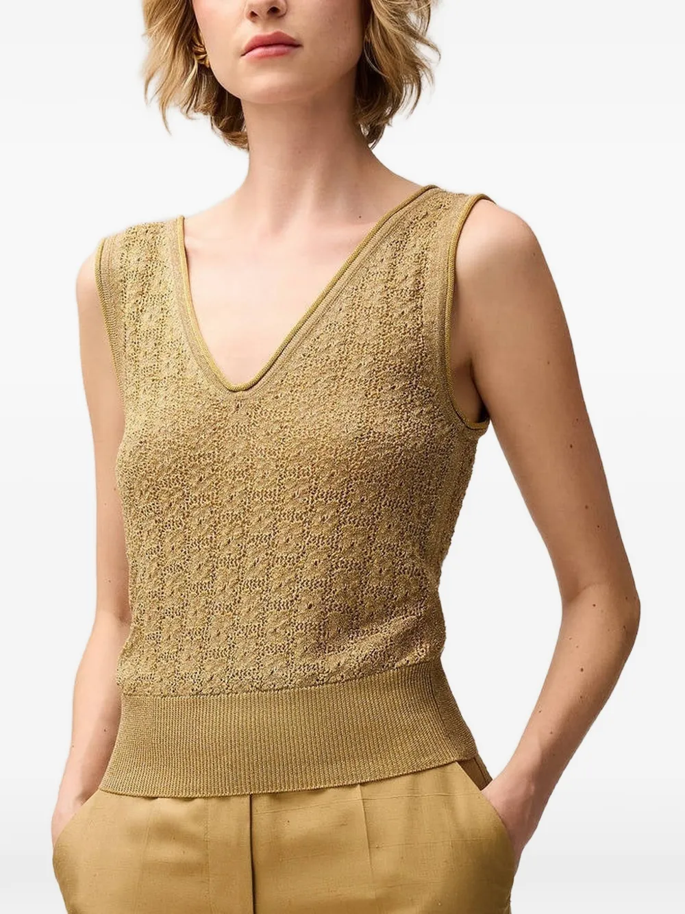 RETORI floral-stitch jacquard-knit top - Oro