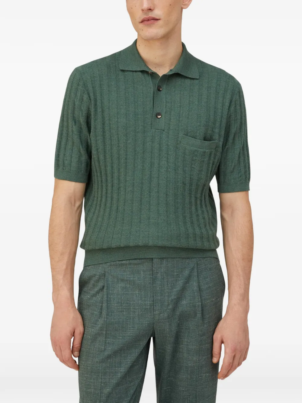 RETORI Wollen poloshirt met zak aan de voorkant Groen