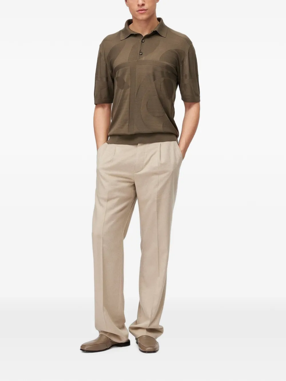 RETORI Zijden poloshirt met botanisch patroon Bruin