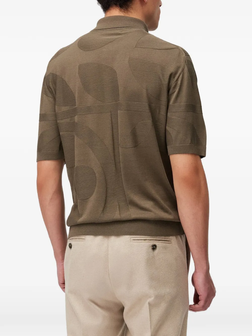 RETORI Zijden poloshirt met botanisch patroon Bruin