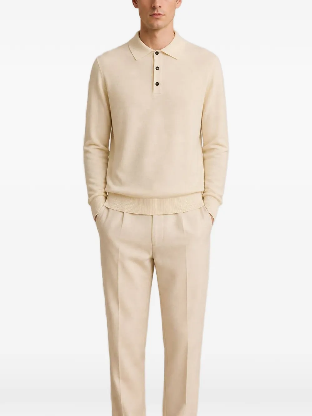 RETORI Gebreid poloshirt met knopen Beige